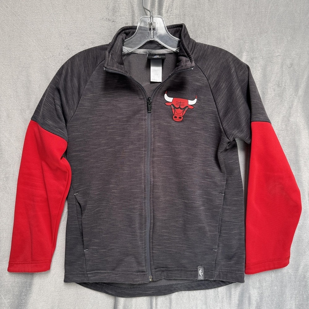 Chicago Bulls Jacket Youth Medium 10/12 Gray Red NBA Basketball Full Zip TekWarm